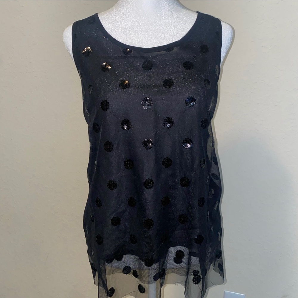 nwot LOFT Black Sequin Polka Dot Top. Size Large.